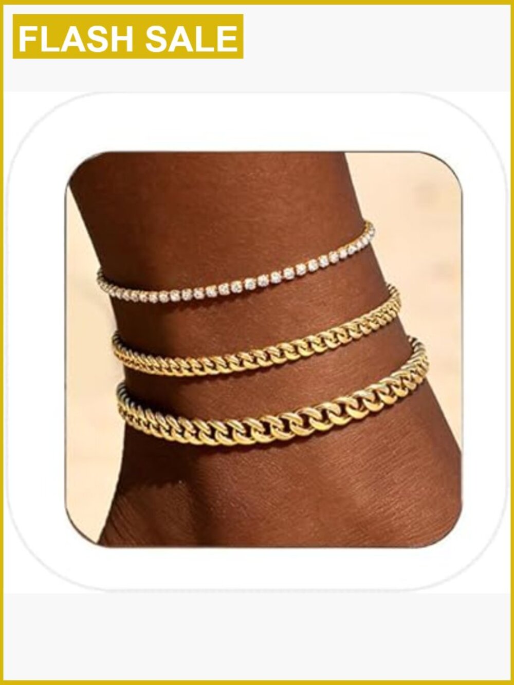 3pc Gold Ankle Bracelets Set Cuban Link Dainty Layered Tennis Anklets